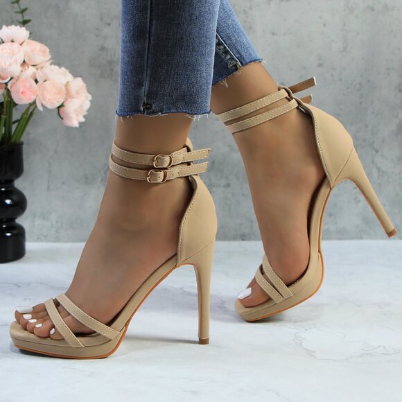Women's Double Ankle Strap High Heel Sandals Stiletto Platform Dress Shoes - Picture 2 of 6